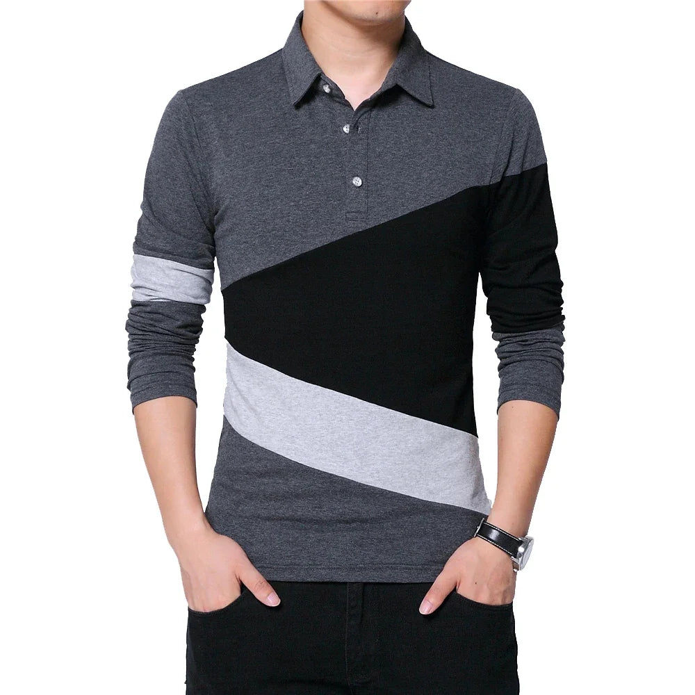 Men’s Long Sleeve Patchwork Tee – Casual Autumn Comfort Shirt