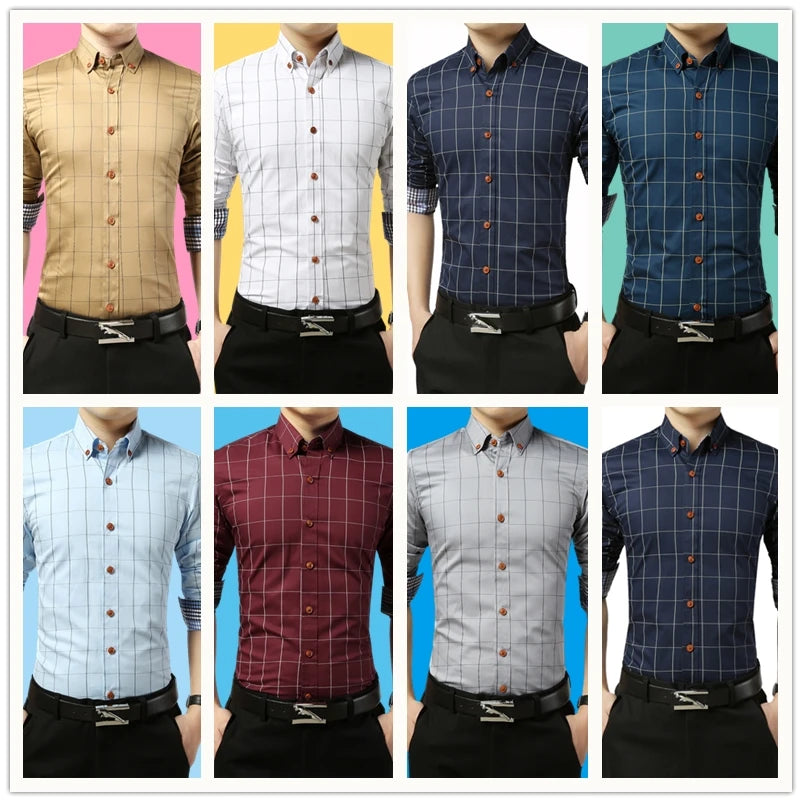 Men’s Slim Fit Plaid Shirt – Turn-Down Collar Smart Casual