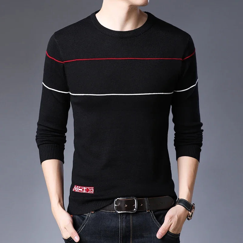 Classic Solid Knit Sweater for Men – Slim Fit Casual Pullover