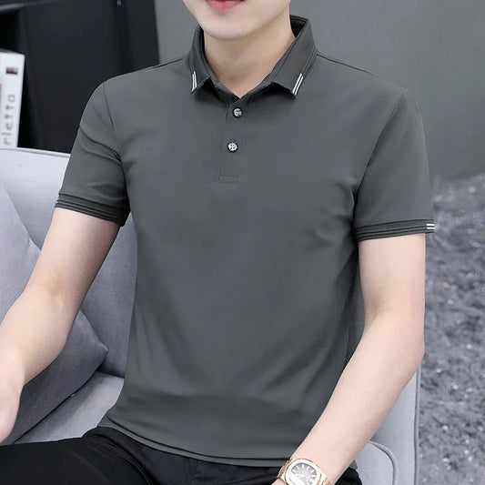 Men’s Summer Oversized T-Shirt – Turn-Down Collar Short Sleeve