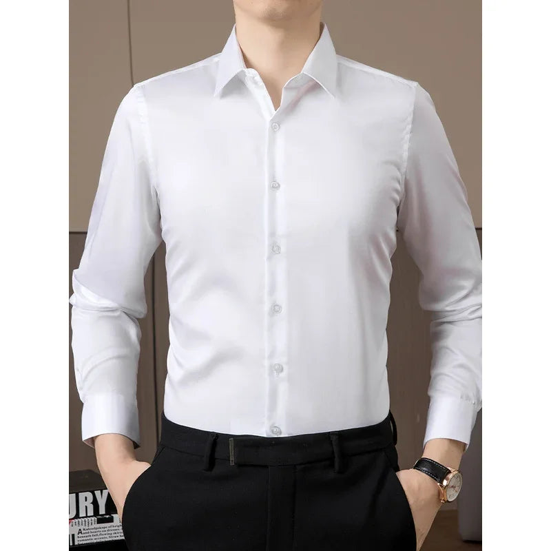 Classic Solid Color Men’s Shirt – Turn-Down Collar Formal Cotton Shirt S–5XL
