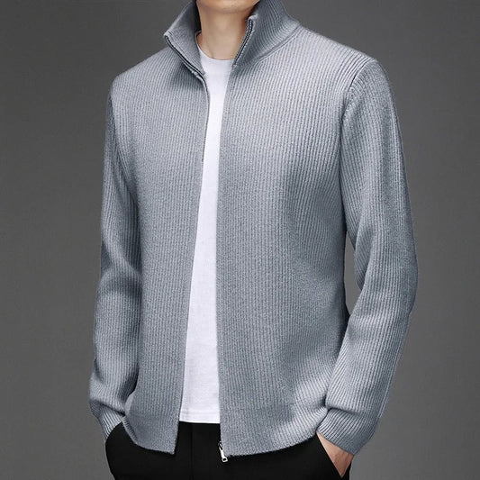 Men’s Solid Knit Zipper Cardigan – Turtleneck Spring Autumn Sweater