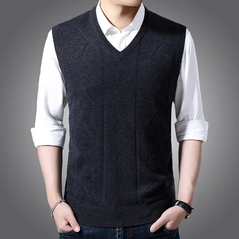 Men’s Slim Fit V-Neck Knitted Vest – Autumn & Winter Casual Wear