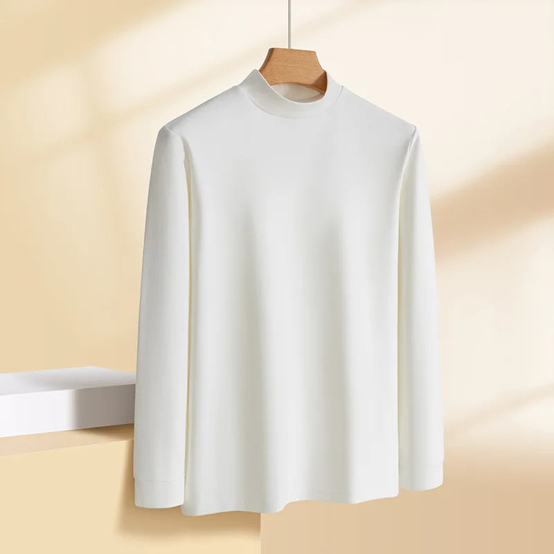 Casual Turtleneck Tee for Men – Solid Color Long Sleeve Autumn/Winter Shirt