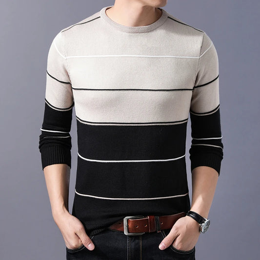 Men’s Slim Fit O-Neck Striped Pullover – Autumn & Winter Sweater