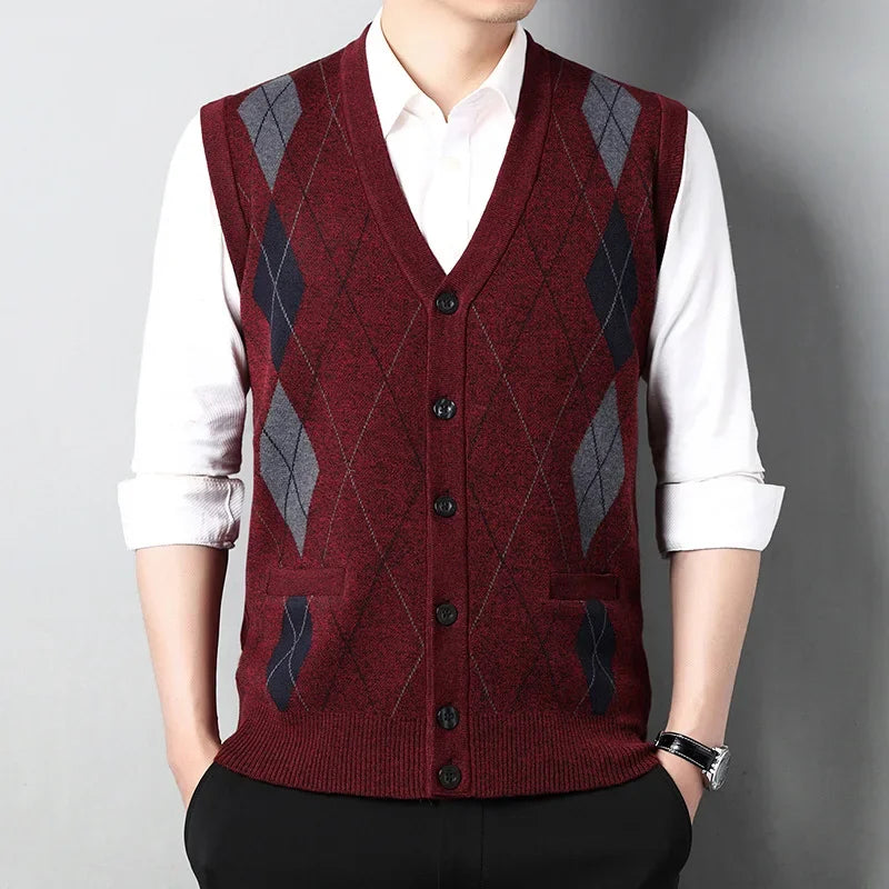 Men’s V-Neck Plaid Cardigan – Spring & Autumn Casual Knit