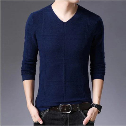 Solid Color V-Neck Sweater for Men – Korean Fashion Slim Fit Style