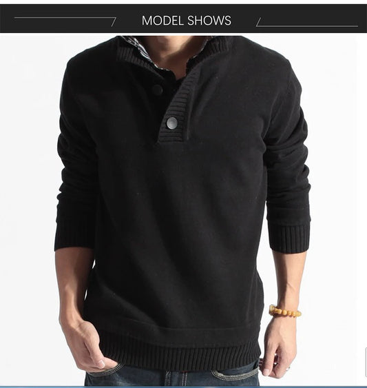 Men’s Mandarin Collar Pullover Sweater – Autumn & Winter Casual Knit