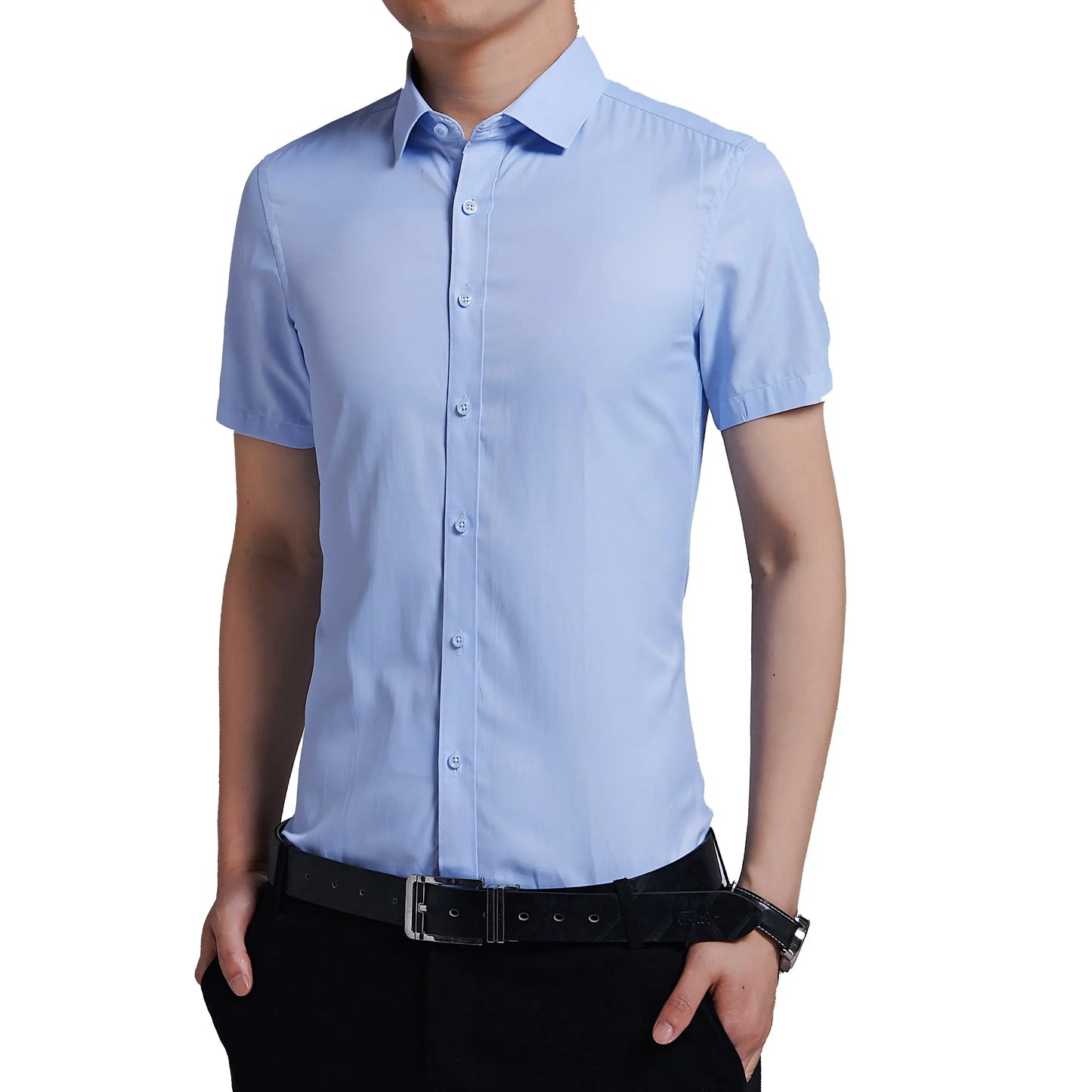 Men’s Slim Fit Business Dress Shirt – Solid Color Short Sleeve Work Shirt