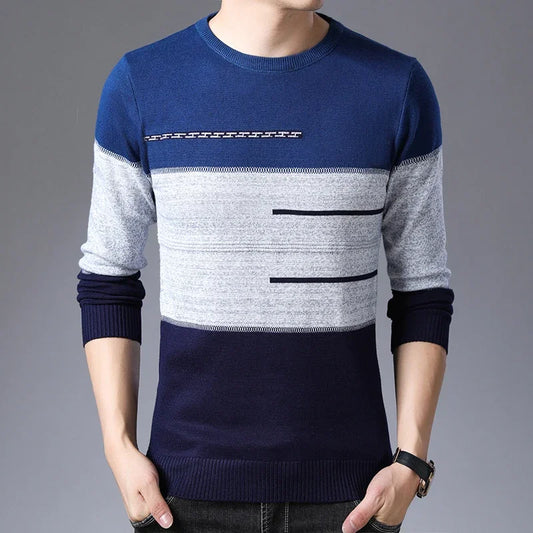 Striped O-Neck Slim Fit Knitted Sweater for Men