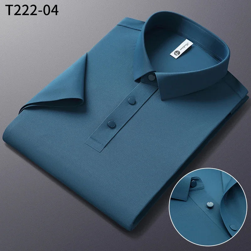 Men’s Smart Casual Polo Shirt – Solid Color Summer Short Sleeve