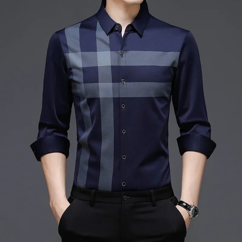 Men’s Vintage Striped Casual Shirt – Long Sleeve Smart Casual Spring/Autumn