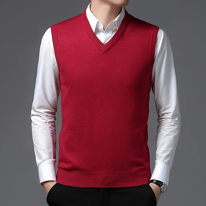 Casual Men’s Knit Vest – Autumn Winter Slim Fit V-Neck Pullover