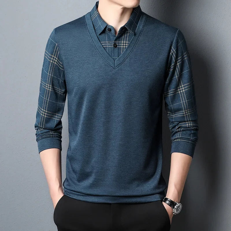 Men’s Slim Fit Casual Tee – Solid Color Long Sleeve Top
