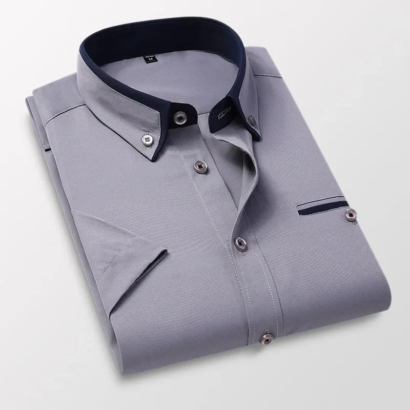 Men’s Slim Fit Business Shirt – Turn-Down Collar Short Sleeve Casual Top