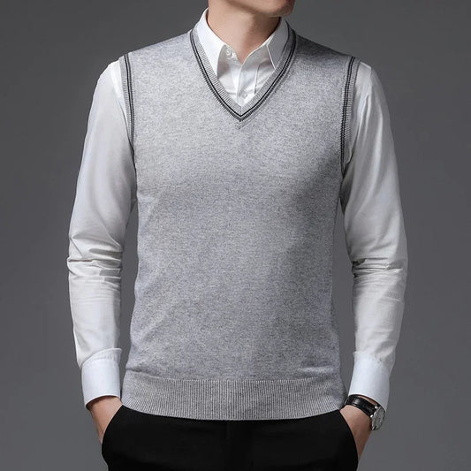 Solid V-Neck Knit Sweater Vest