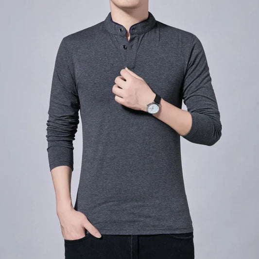 Men’s Slim Fit Casual Tee – Solid Color Long Sleeve Top