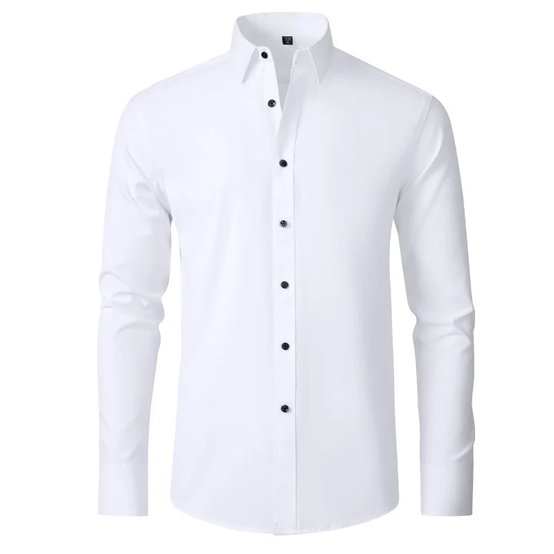 High Elasticity Men’s Shirt – Smart Casual Long Sleeve Turn-Down Collar