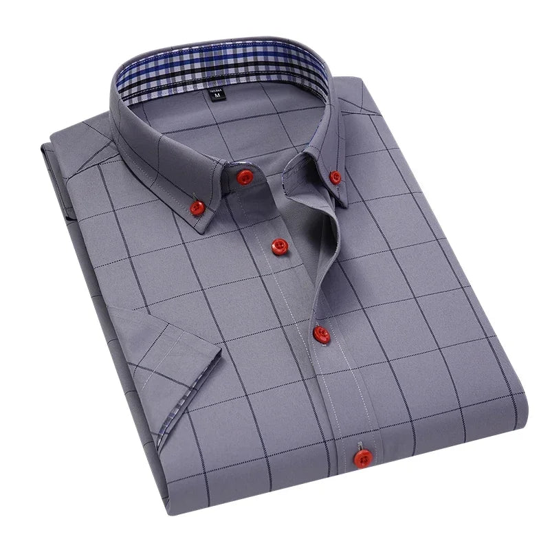 Men’s Slim Fit Casual Plaid Shirt – Short Sleeve Summer Shirt